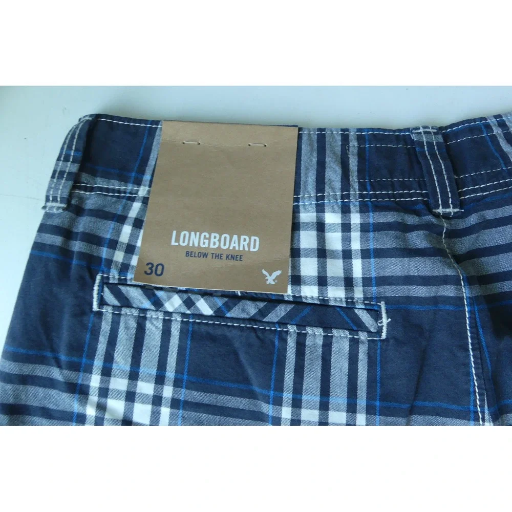 American Eagle Longboard Plaid Shorts Mens 30‎ Blue Below Knee Skater Retro Y2K